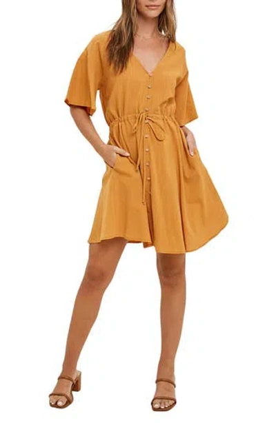 Wishlist Flutter Sleeve Button-up Cotton Minidress In Orange