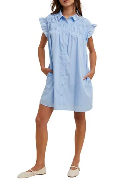 Wishlist Flutter Sleeve Button-up Shift Dress In Blue
