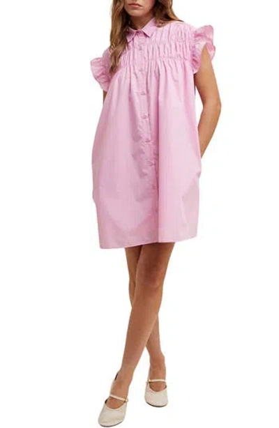 Wishlist Flutter Sleeve Button-up Shift Dress In Pink