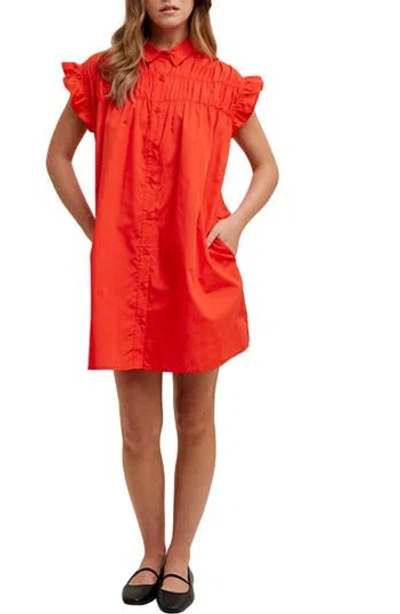 Wishlist Flutter Sleeve Button-up Shift Dress In Red