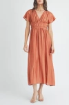 Wishlist Flutter Sleeve Midi Dress In Brown