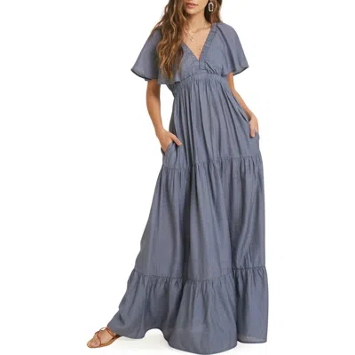 Wishlist Flutter Sleeve Tiered Maxi Dress In Blue
