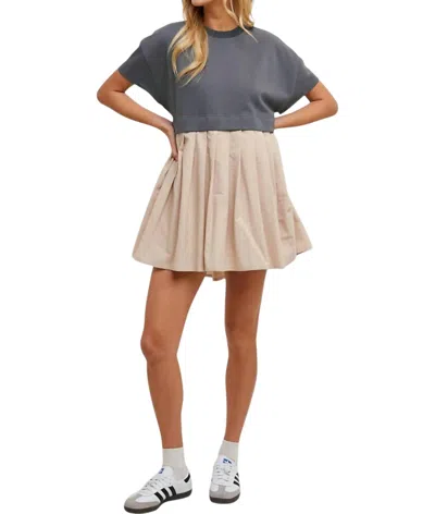 Wishlist French Terry Contrast Mini Dress In Charcoal/taupe In Multi