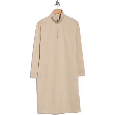 Wishlist French Terry Half Zip Long Sleeve Maxi Dress In Neutral