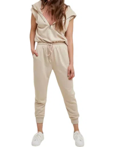 Wishlist French Terry Hooded Jumpsuit In Taupe In Beige
