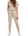 Wishlist French Terry Hooded Jumpsuit In Taupe In Grey