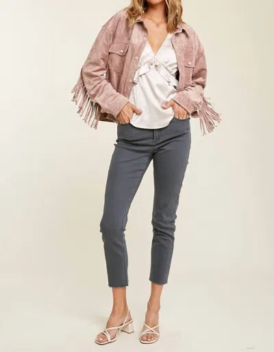 Wishlist Fringe Sueded Jacket In Mauve