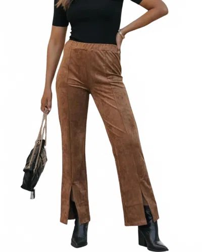 Wishlist Front Slit Suede Pants In Dark Mocha In Animal Print