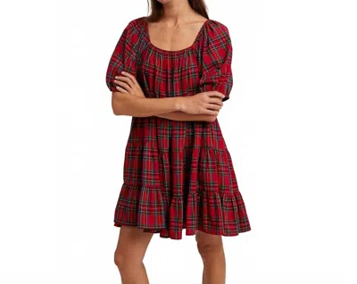 Wishlist Gingham Puff Sleeve Tiered Mini Dress In Red/green