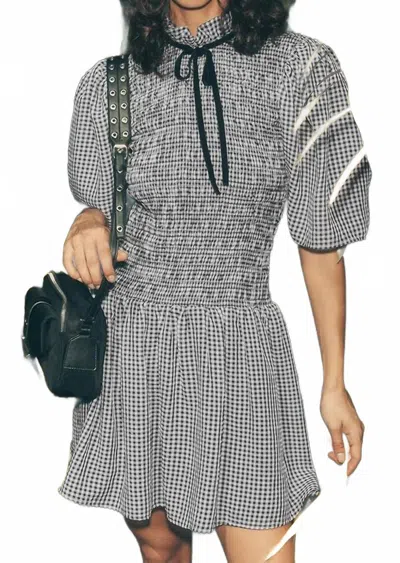 Wishlist Gingham Smocked Mini Dress In Black/cream In Gray