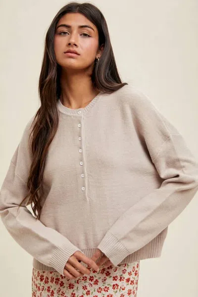 Wishlist Henley Button-up Sweater In Shell In Neutral