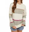 Wishlist High Low Multicolor Striped Sweater In Cream/sage In Gray