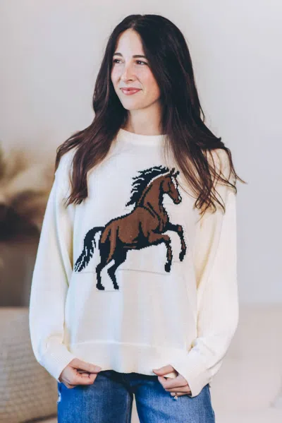 Wishlist Horse Knit Sweater In Cream - Hoc Spring In Gold