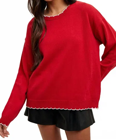 Wishlist Ingrid Long Sleeve Sweater In Cool Red & White