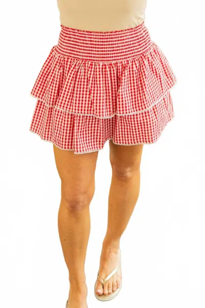 Wishlist Jasmine Tiered Gingham Skort In Red/white In Pink