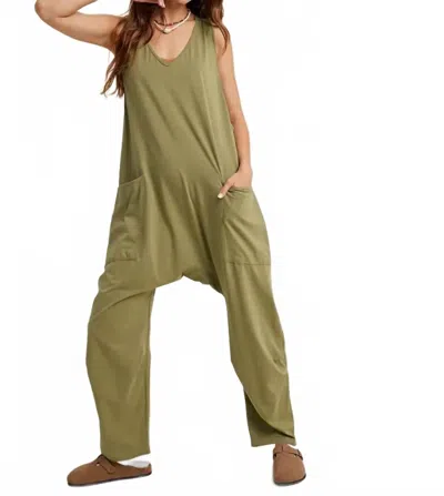 Wishlist Knit Loose Fit Jumpsuit Onesie With Pockets In Hunters Grove - Ranch Olive In Green