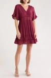 Wishlist Lace Insert Tie Back Dress In Burgundy