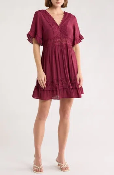 Wishlist Lace Insert Tie Back Dress In Burgundy