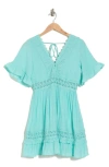 Wishlist Lace Insert Tie Back Dress In Aqua