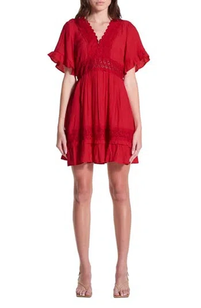 Wishlist Lace Insert Tie Back Dress In Red