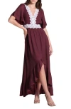 Wishlist Lace Trim High-low Dress In Deep Wine