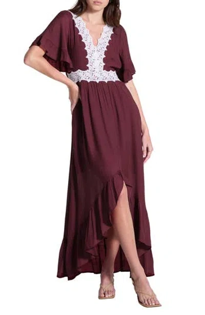 Wishlist Lace Trim High-low Dress In Deep Wine