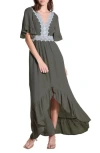 Wishlist Lace Trim High-low Dress In Olive