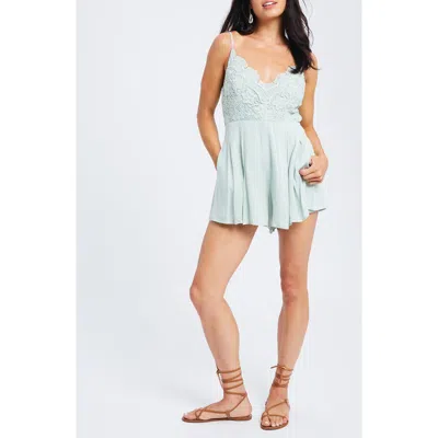 Wishlist Lace Trim Romper In Green