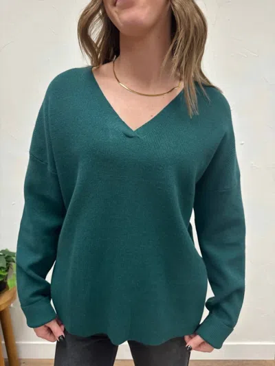 Wishlist Lightweight V-neck Drop Shoulder Sweater In Teal Green In Blue