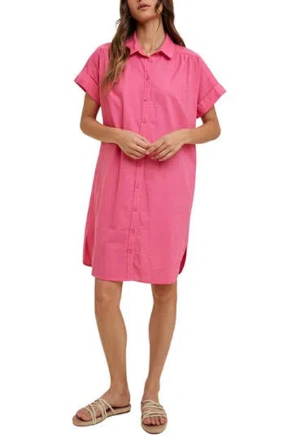 Wishlist Linen & Cotton Blend Mini Shirtdress In Pink
