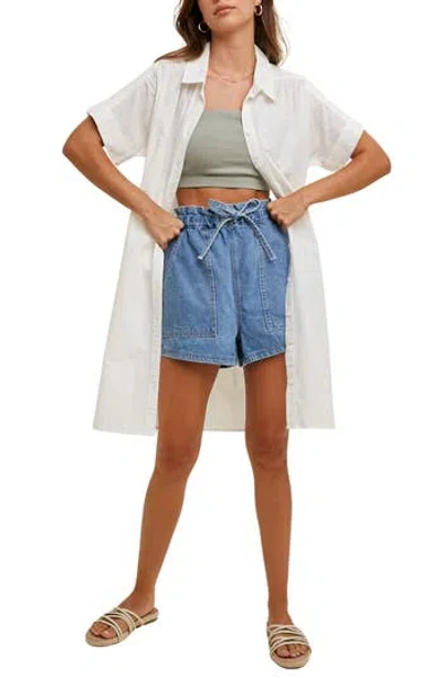 Wishlist Linen & Cotton Blend Mini Shirtdress In White