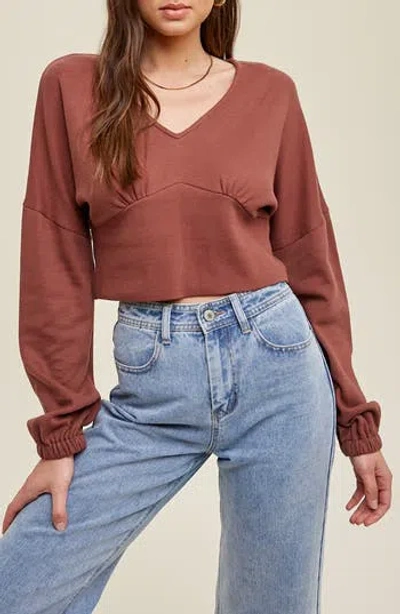 Wishlist Long Sleeve Cotton Underbust Top In Brown