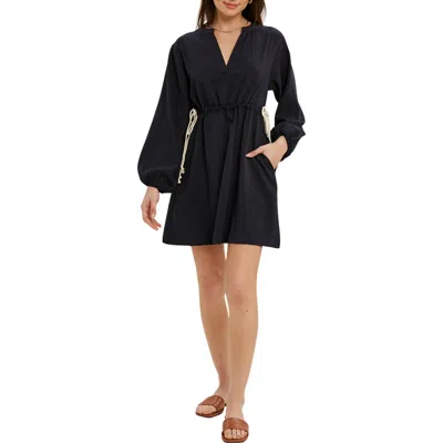 Wishlist Long Sleeve Drawstring Dress In Blue