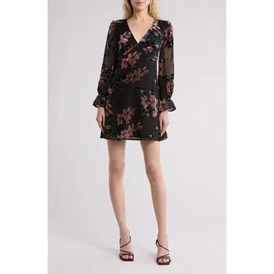 Wishlist Long Sleeve Floral Velvet Burnout Dress In Black
