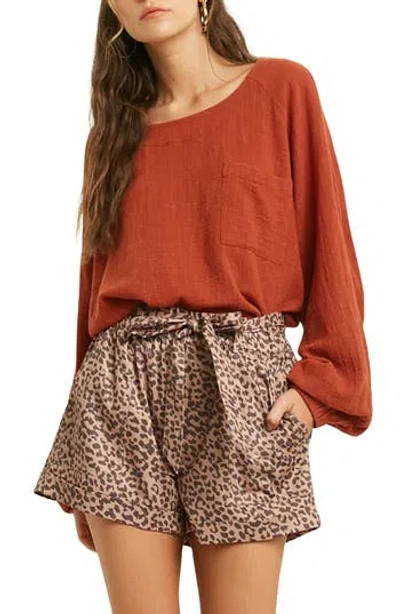 Wishlist Long Sleeve Gauze Top In Brown
