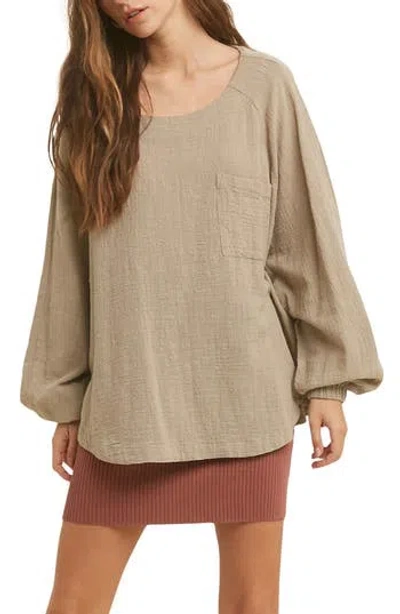 Wishlist Long Sleeve Gauze Top In Gray