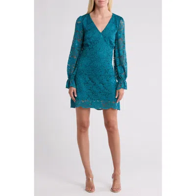 Wishlist Long Sleeve Lace Dress In Turquoise
