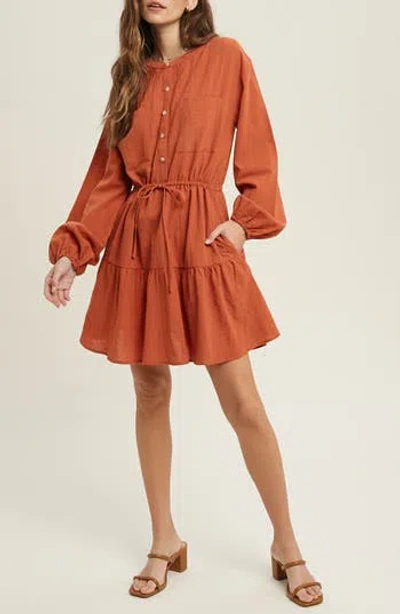 Wishlist Long Sleeve Minidress In Orange