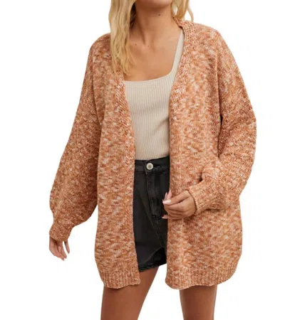 Wishlist Long Sleeve Sweater Cardigan In Heathered Camel In Multi