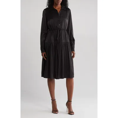 Wishlist Long Sleeve Tiered Shirtdress In Black