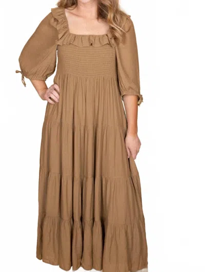 Wishlist Maggie Ruffle Midi Dress In Chestnut Brown In Multi