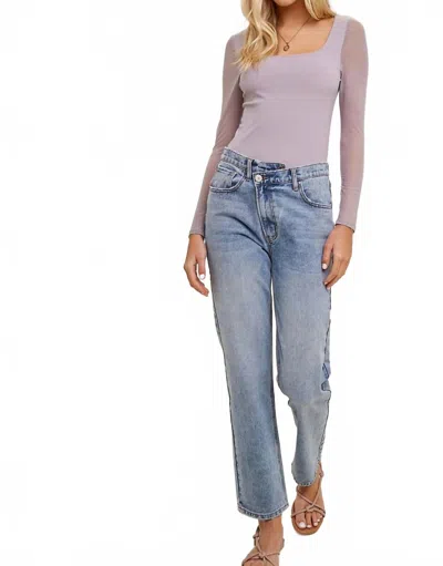 Wishlist Mesh Contrast Sleeve Square Neck Top In Midnight In Purple