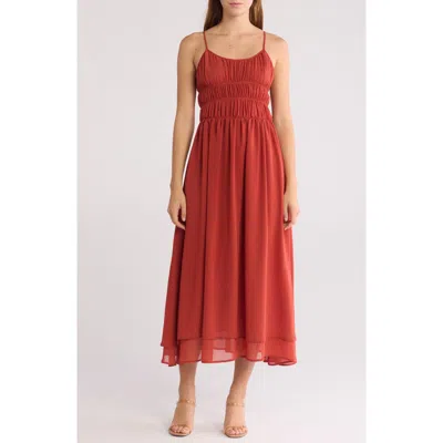 Wishlist Mesh Tiered Midi Dress In Rust