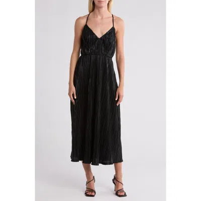 Wishlist Metallic Plissé Midi Dress In Black
