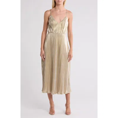 Wishlist Metallic Plissé Midi Dress In Gold