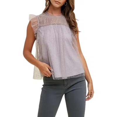 Wishlist Metallic Polka Dot Mesh Top In Midnight In Purple