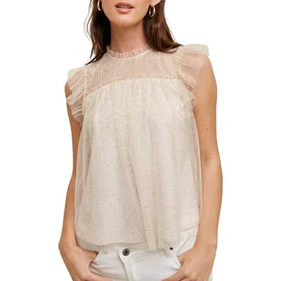 Wishlist Metallic Polka Dot Tulle Top In Gold