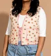 Wishlist Mia Floral Quilted Vest In Taupe/pink