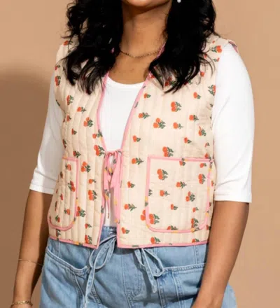 Wishlist Mia Floral Quilted Vest In Taupe/pink In Multi
