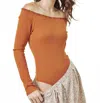 Wishlist November Off Shoulder Bodysuit In Amber In Brown